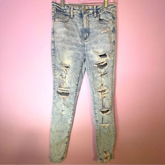 AEO Super Hi-Rise Jegging Light Distressed Skinny Jean Pants Size 6 - Picture 1 of 11